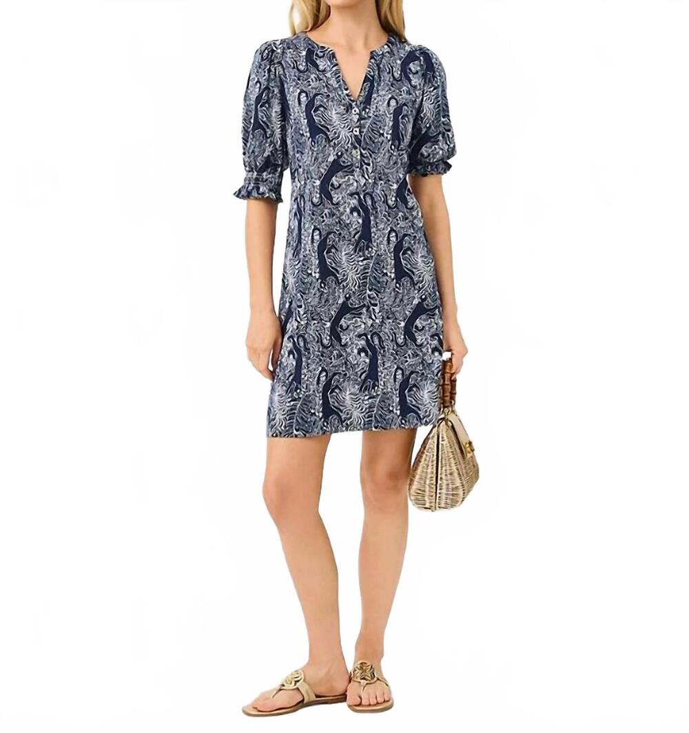 NEW LILLY PULITZER delsie mini dress in low tide navy lil palm prowl